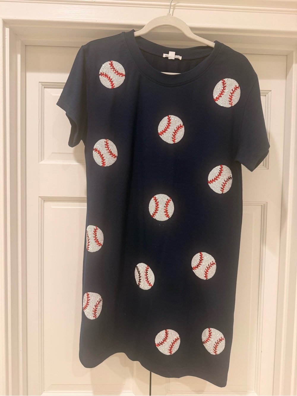 Mary Square Navy Short Sleeve Tee Dress with Embroidery